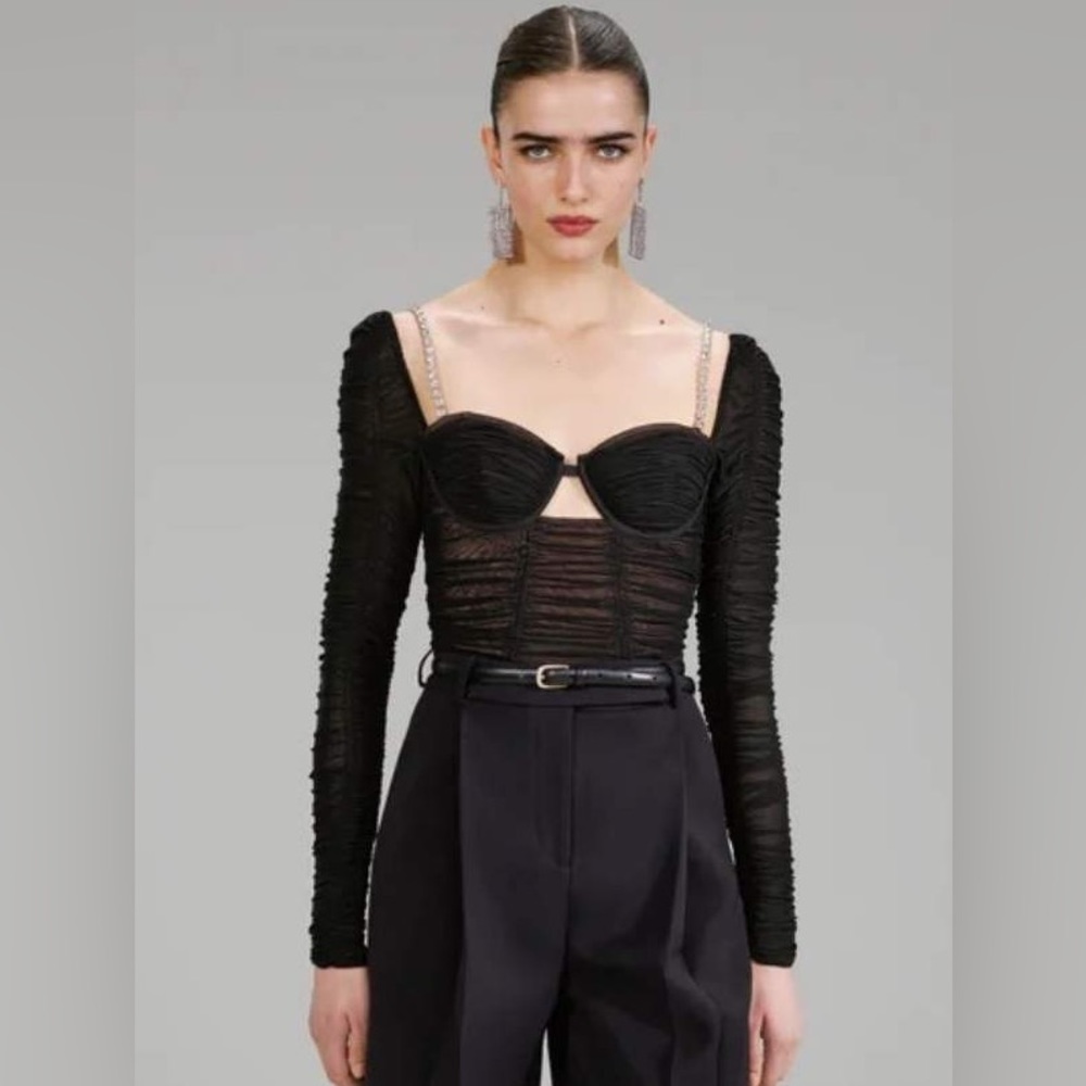 NWT Self Portrait Rhinestone Mesh Top - Picture 3 of 6